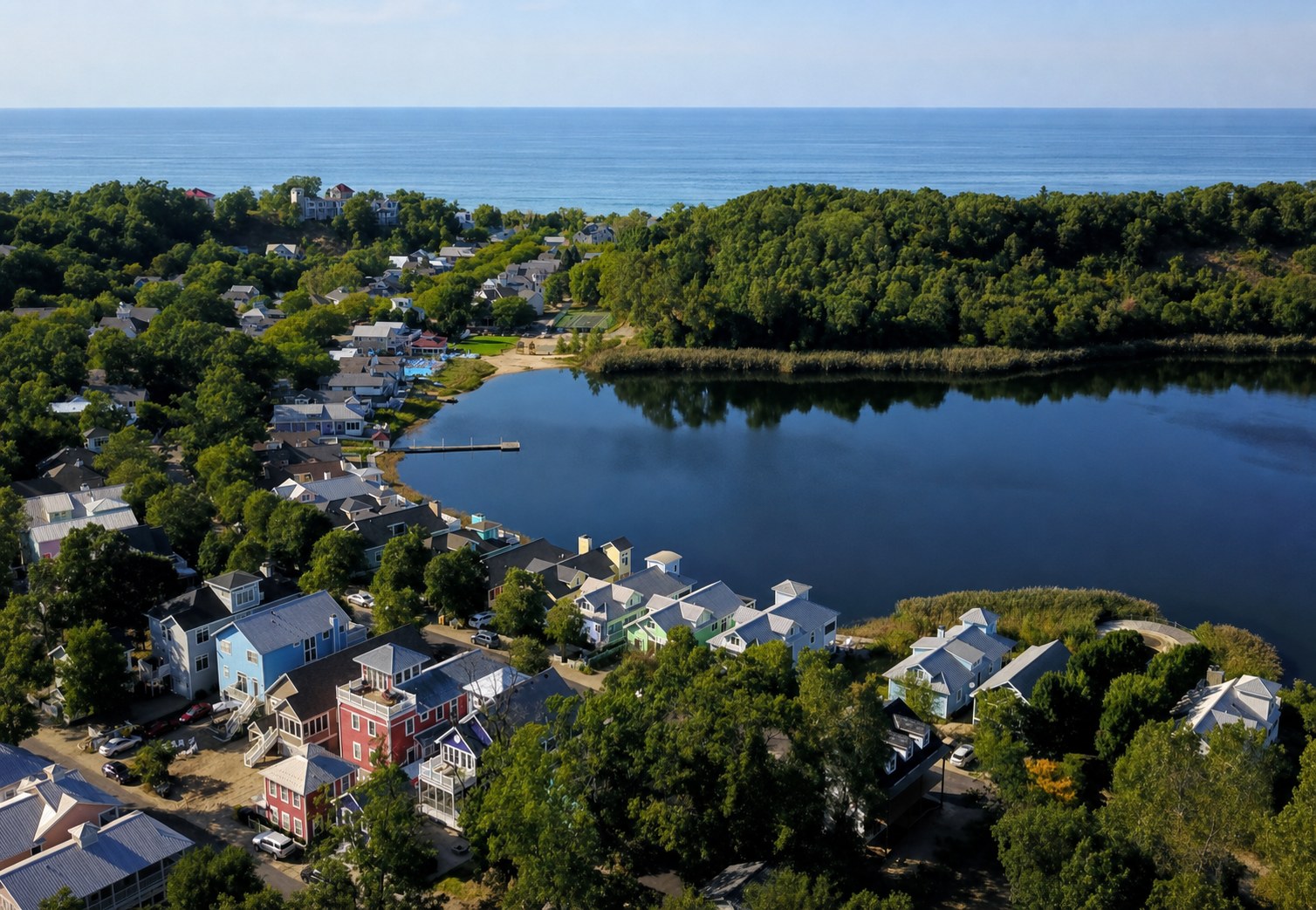 Lake Kai aerial — the 42-acre assemblage on Lake Michigan